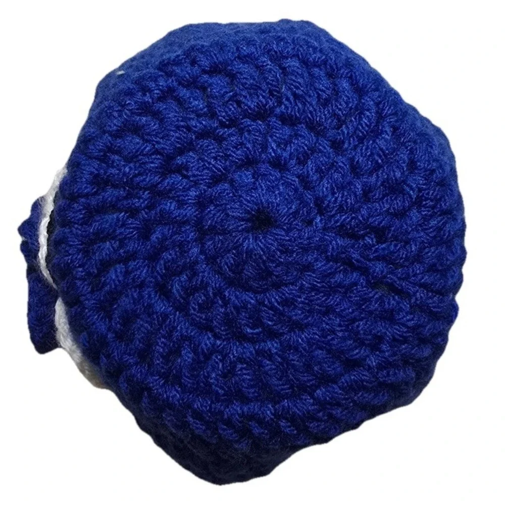Beanie Crochet Handmade Flower Hat Women's Blue Knit‎ Scalloped Hem One Size NEW